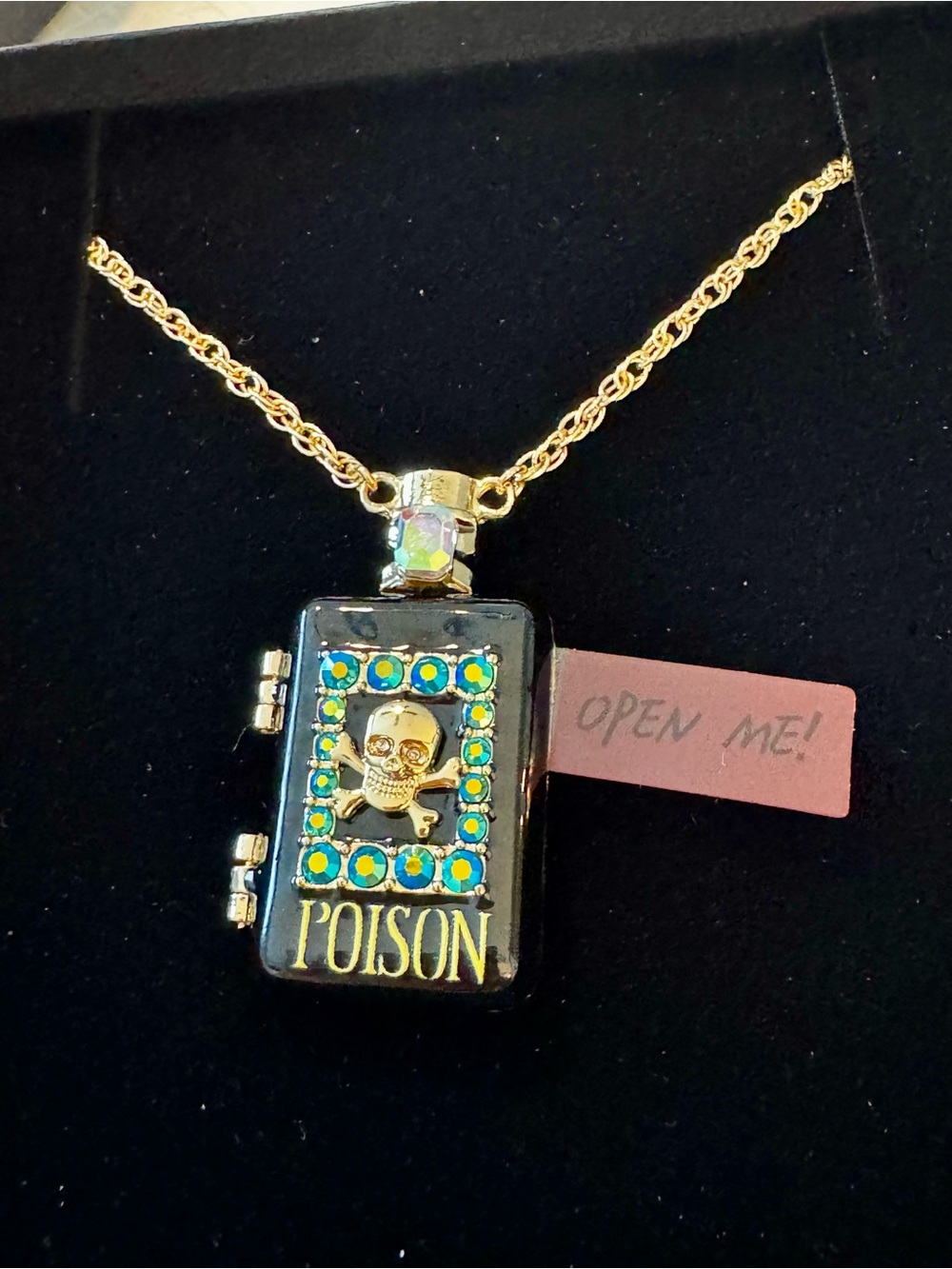 Betsey Johnson Poison Skull Locket Necklace with Green Snake and Spider Wen